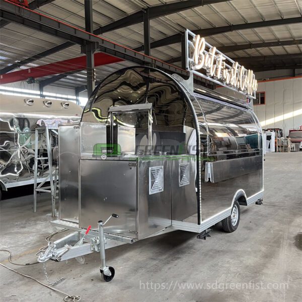 Stainless Steel Round Food Trailer Customised the Inside Kitchen - Image 4