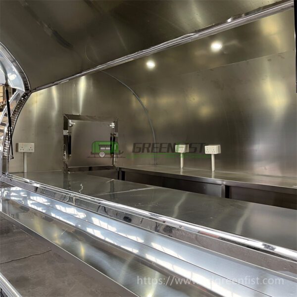Stainless Steel Round Food Trailer Customised the Inside Kitchen - Image 7