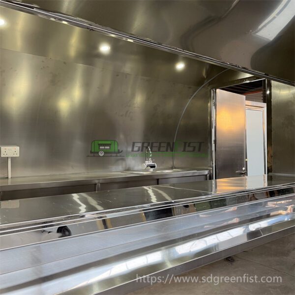 Stainless Steel Round Food Trailer Customised the Inside Kitchen - Image 8